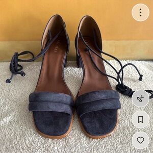 Suede Navy Lace-Up Block Heel Sandals - Alohas